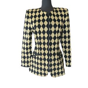 C.A.G.E VINTAGE GOLD/ BLACK DIAMOND ZIP FRONT BLAZER SIZE MEDIUM